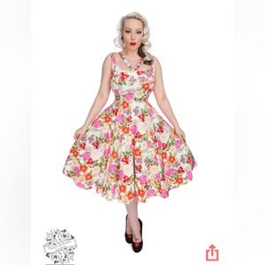 Retro Hearts and Roses 50s Adelaide Roses Swing Dress in Multicolor Size 10